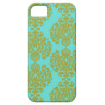 olive green and aqua  fleur damask iPhone 5 cover