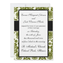 olive green and cream floral damask personalized announcements