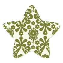 olive green and cream floral damask pattern star stickers