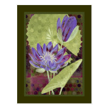 Olive Green and Purple Botanical Post Cards