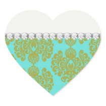 olive green and tiffany fleur damask heart sticker