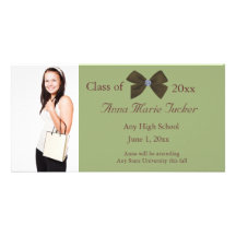 Olive Green and White Graduation Photo Card