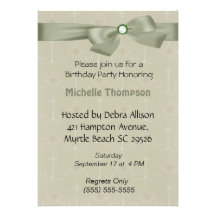 Olive Green  Bow Birthday Invitation