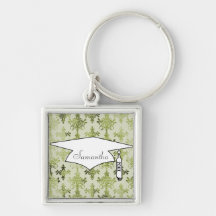 olive green distressed damask keychain