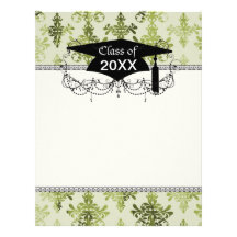 olive green distressed damask personalized letterhead
