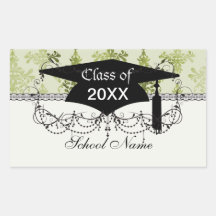olive green distressed damask rectangle stickers