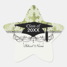 olive green distressed damask star stickers