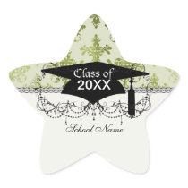 olive green distressed damask star stickers