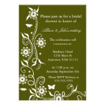 Olive Green Floral Swirl Bridal Shower Invitation