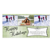 Olive green houndstooth christmas holiday 3 photo customized photo card