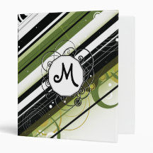 Olive Green Modern-Retro Stripes with Monogram Vinyl Binders