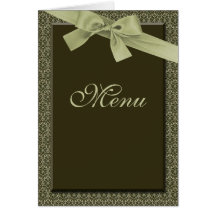 Olive Green Ribbon  Flowers -  Wedding Menu Cards