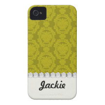olive greens formal damask pattern iPhone 4 Case-Mate cases