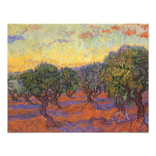 Olive Grove, Orange Sky by van Gogh, Vintage Art Personalized Invitation