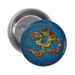 OM (AUM - ICH BIN) - XL - Gold Rahmen - blau Anstecknadelbutton