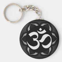 Om Black & White Peace Symbol Keychain