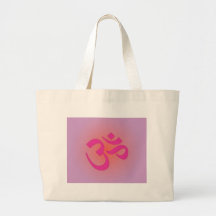 Om, in pink and orange canvas bags