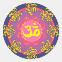 Om Mandala Blue Border Round Stickers