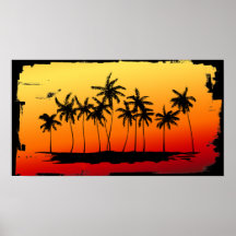 Ombres de paume au coucher du soleil posters