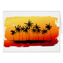 Ombres des paumes au coucher du soleil carte de vœux