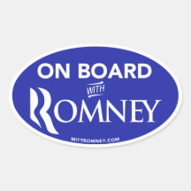 On Board With Mitt Romney 2012 Oval Sticker (Blue)