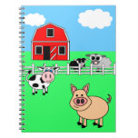 On The Farm - Cute Pig Cow and Sheep Spiral Note Book