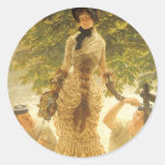 On The Thames by James Tissot, Vintage Realism Round Sticker