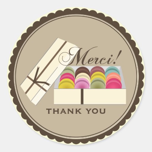 One Dozen French Macarons Merci Thank You Stickers