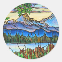 "One Fine Day" Stained Glass Landscape Art! Round Sticker