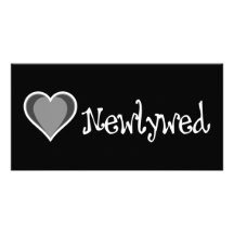 One Heart - Newlywed - Black & White Personalized Photo Card