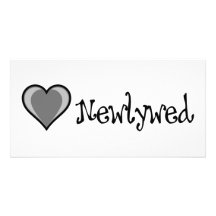 One Heart - Newlywed - Black & White Custom Photo Card