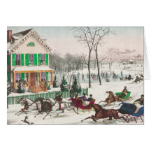 One Horse Open Sleigh Race Vintage Christmas Card