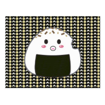 Onigiri carrelé et poussin dans le noir carte postale