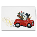 Oodles Poodles red Car Christmas Cards