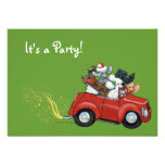 Oodles Poodles red Car Christmas Invitations