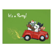 Oodles Poodles red Car Christmas Invitations