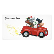 Oodles Poodles red Car Christmas Invitations Photo Card Template
