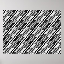 Op Art Black and White Horizontal Sine Stripes Print