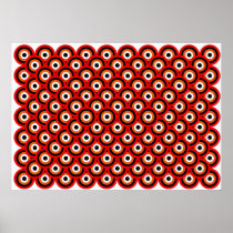 Op Art Thousand Eyes Red Orange White Black Posters