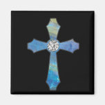 Opal & Diamond Jewel Cross Black Magnet