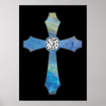 Opal & Diamond Jewel Cross Black Poster Print