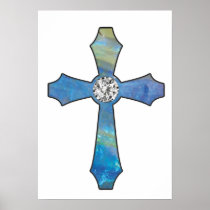Opal & Diamond Jewel Cross Poster Print