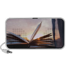 Open Book and Sunset Photograph Travel Speakers