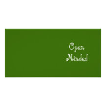 Open Minded. Green Swirly Text. Customized Photo Card