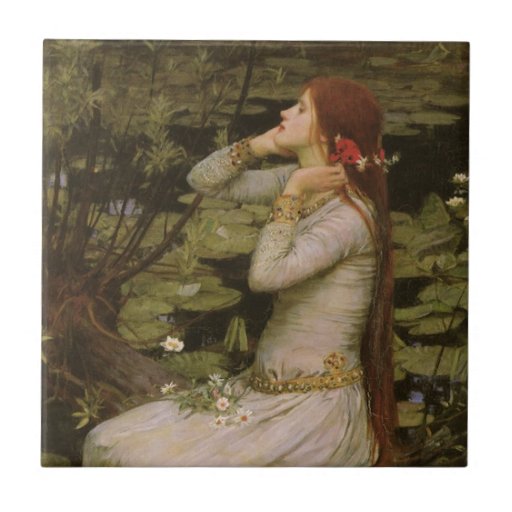 Ophelia (By the Pond) JW Waterhouse, Victorian Art Ceramic Tiles
