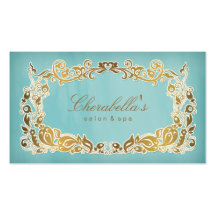 Or bleu floral de carte de visite de spa de salon