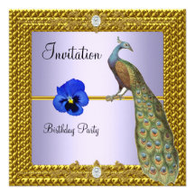 Or de paon et bleu uniques et élégants cartons d'invitation