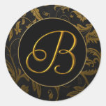 Or du monogramme B et joint noir de mariage damass Autocollants