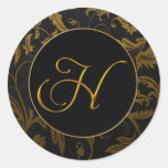 Or du monogramme H et joint noir de mariage damass Adhésif