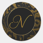 Or du monogramme N et joint noir de mariage damass Autocollants